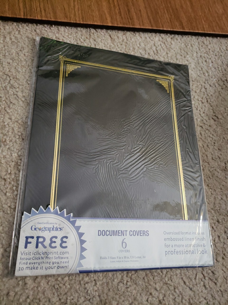 6Pk Geographics 45331H Certificate Black Document Cover New