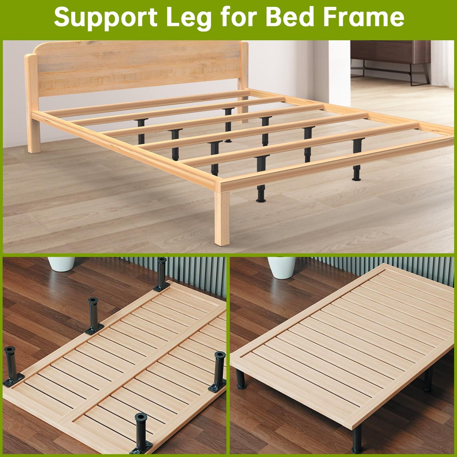6 PCS Adjustable Height Bed Support Legs (5.1"-8.3") Bed Frame Legs for King Que