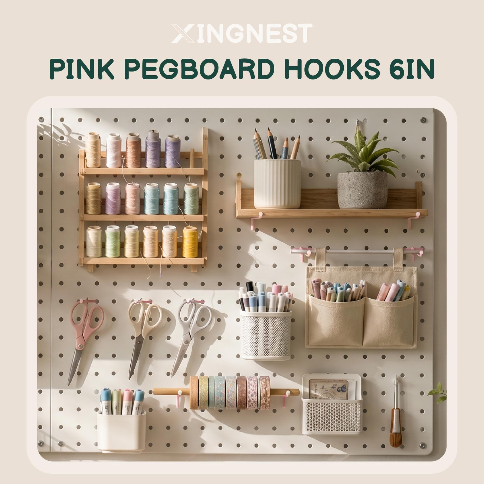 XINGNEST Pink Pegboard Hooks 6 Inch