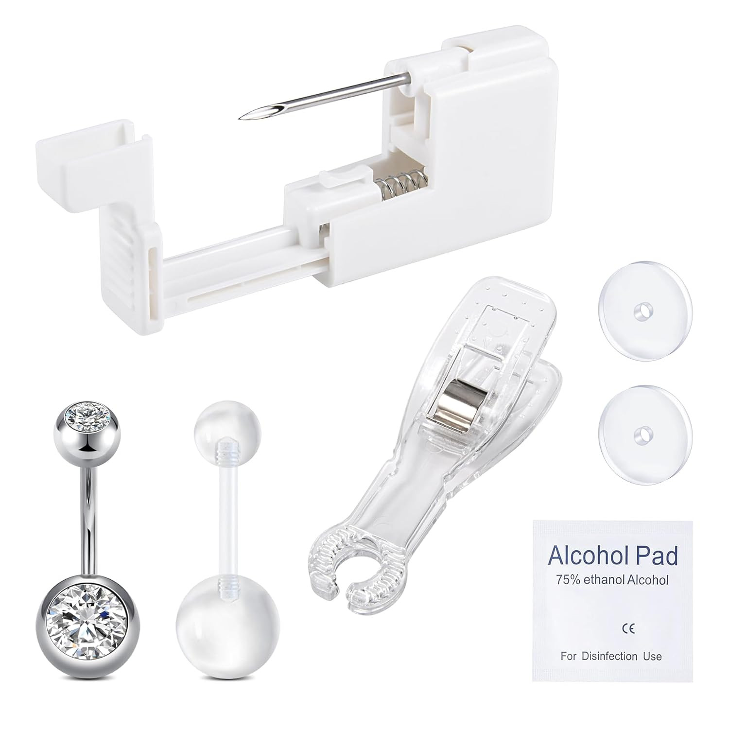Belly Button Piercing Gun Kit - Silver Navel Piercing Gun