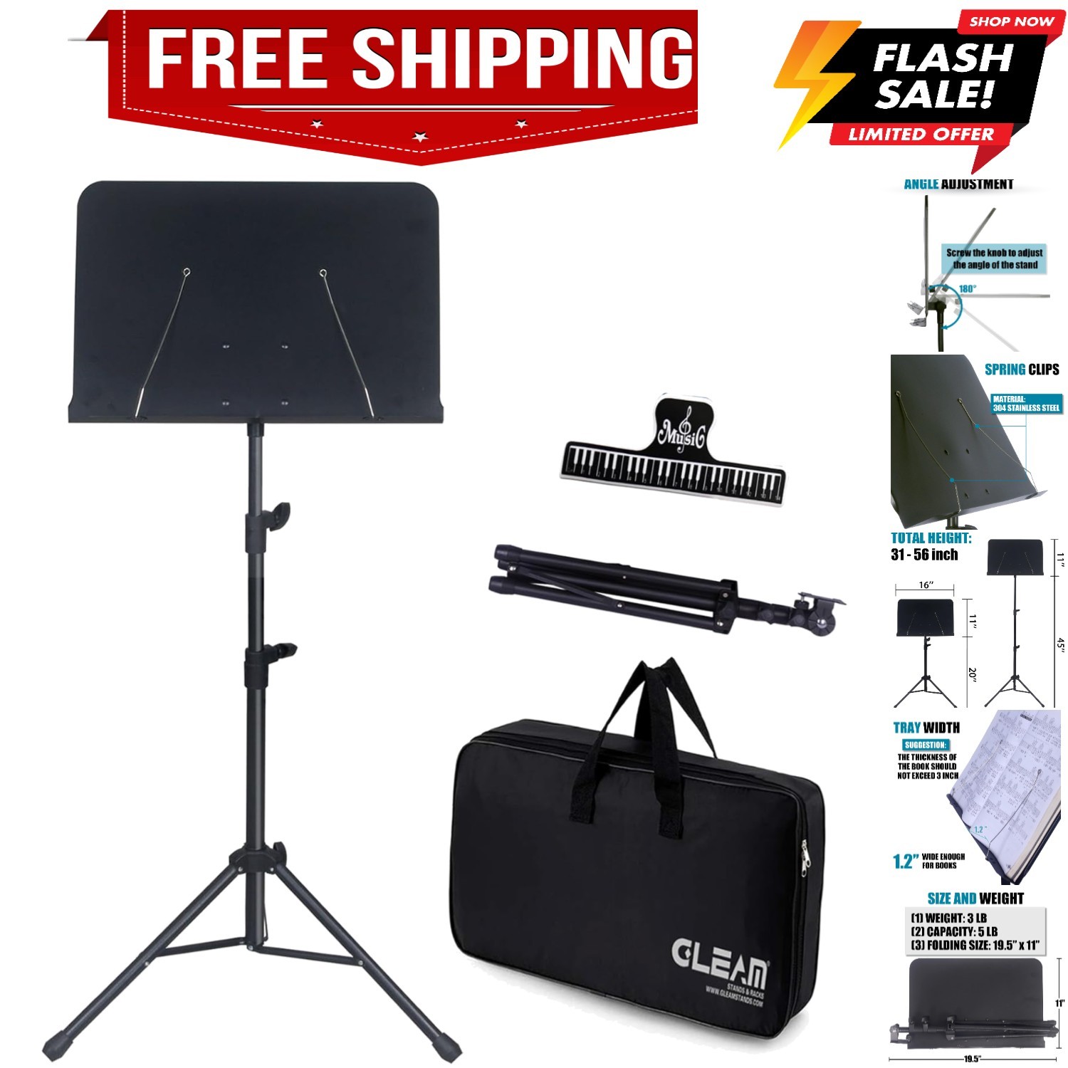Sheet Music Stand Lightweight with Carrying Bag - Portable for Children and C...