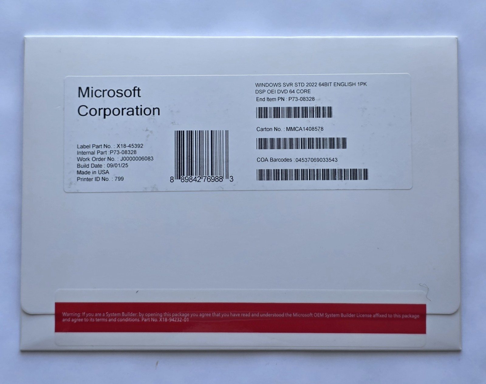 Microsoft Windows Server 2022 Standard 64bit 64 Core DVD & KEY (NEW)