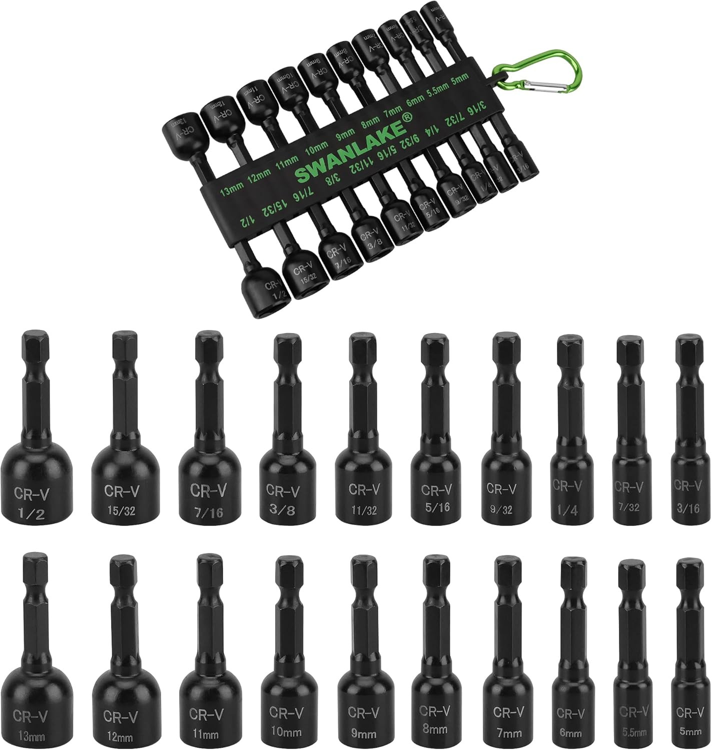 20-Piece Magnetic Nut Driver Set, Metric & SAE 1/4" Hex Shank, Drill Socket Set,