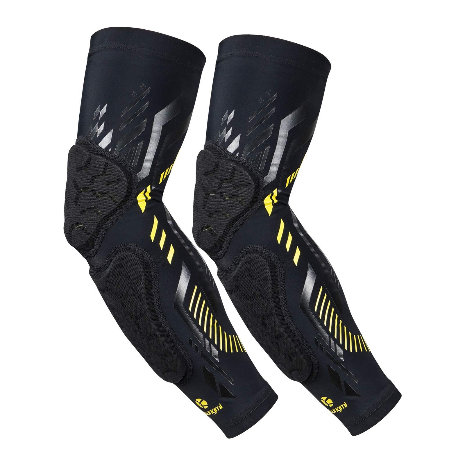 Kuangmi Arm Sleeves Compression Elbow Pads Yellow Black L Pair