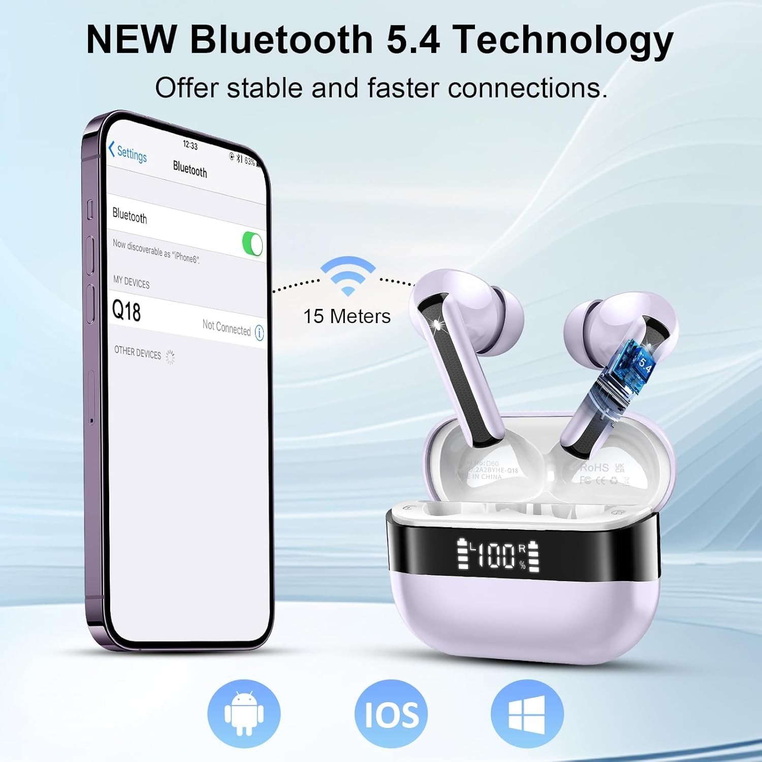 Wireless Earbuds, Bluetooth 5.4 Headphones with HIFI Stereo (for Android iOS)