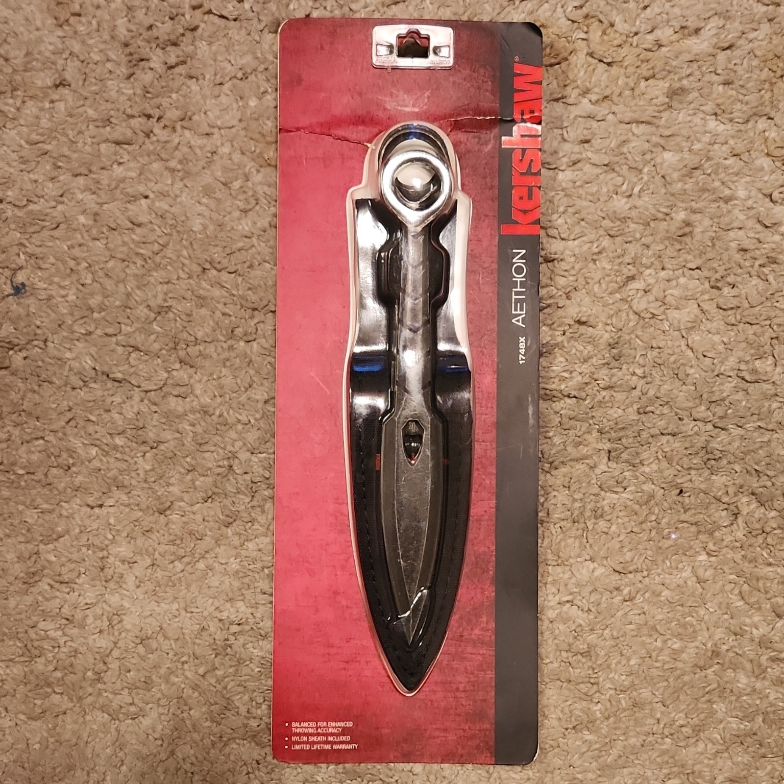Kershaw Aethon 3Cr13 Black Oxide 4.5" Spear Point Throwing Knife w/ Sheath