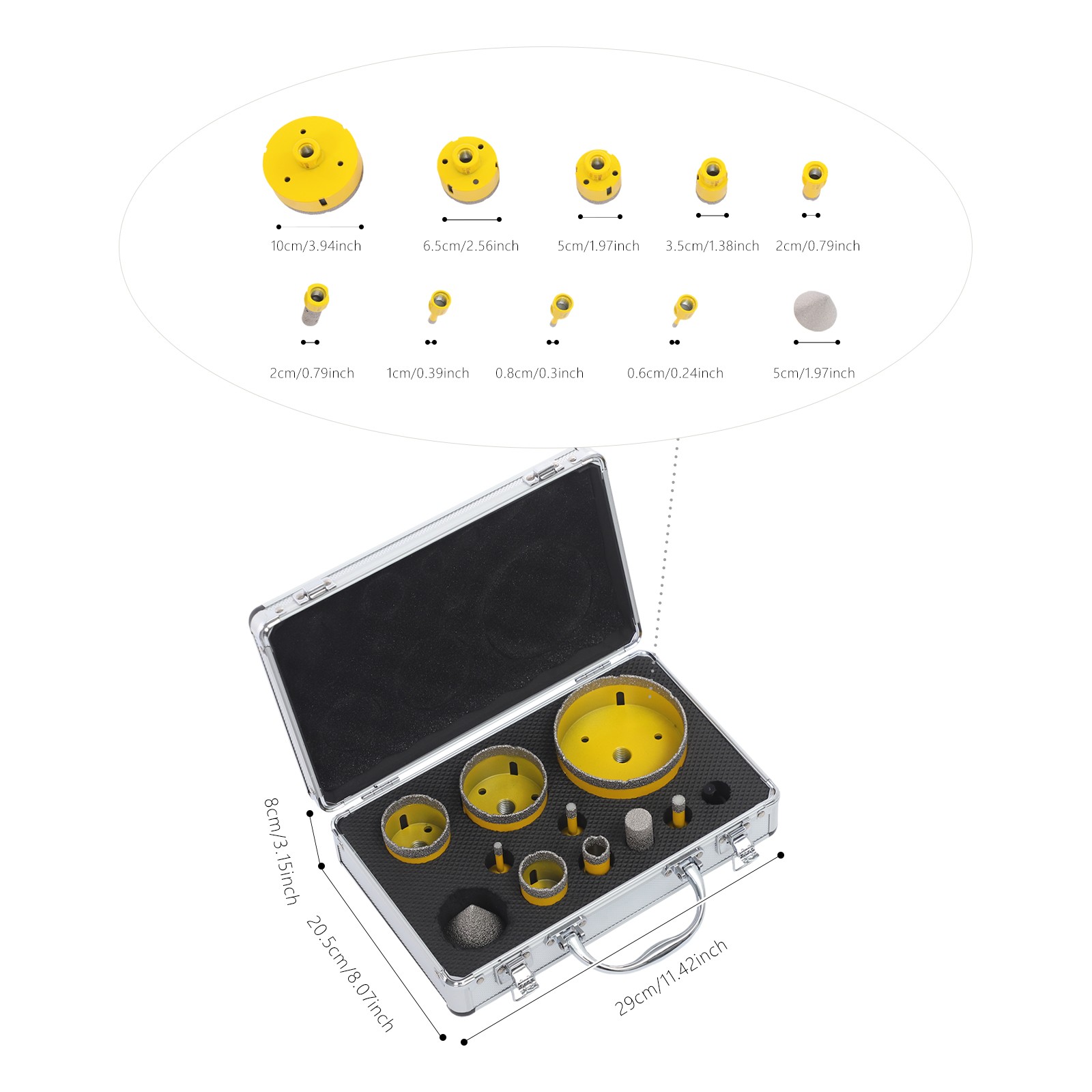 10 Piece Diamond Drill Bits Set Masonry Hole Saw for Glass Tile Marble Ceramic
