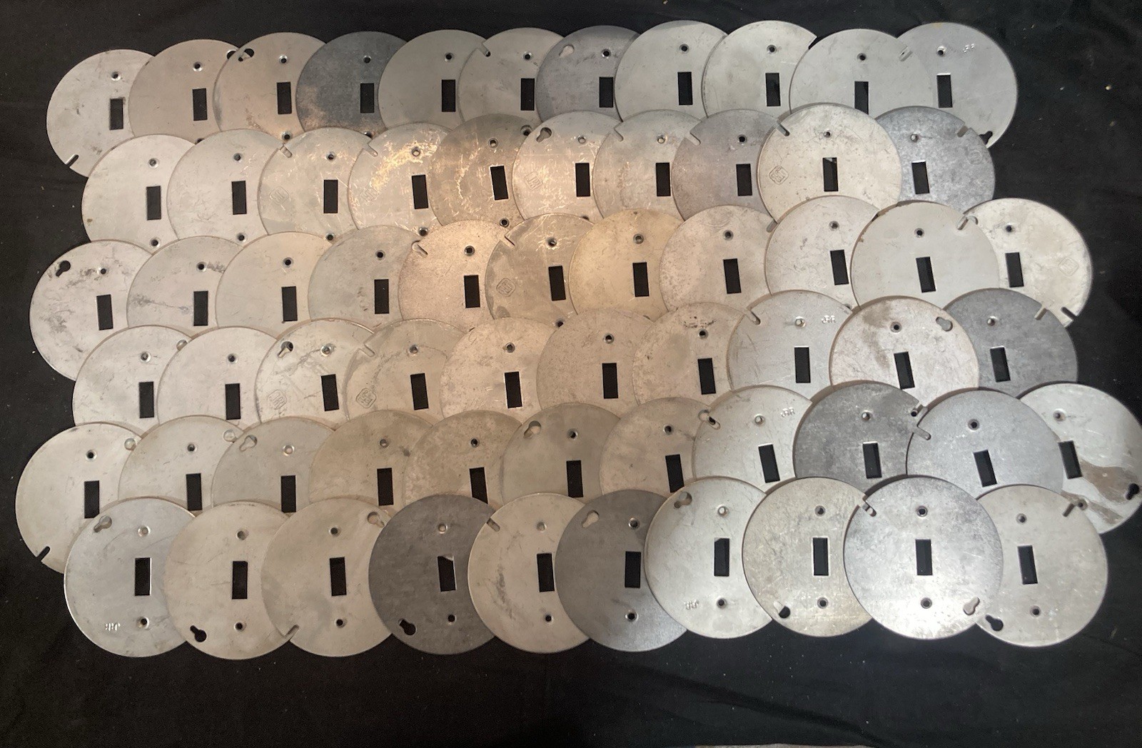 Lot Of 63 4” Round Box Toggle Switch Wallplate Cover Lot Of 63 See Notes