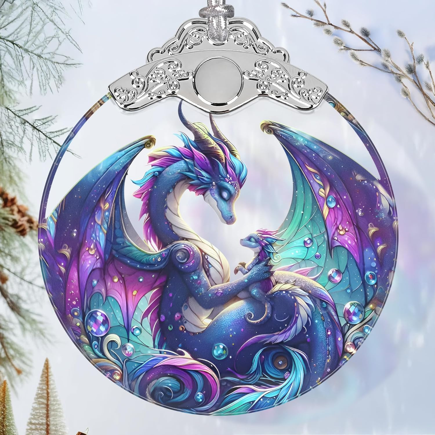 Stained Glass Suncatcher Ornament - Dragon Christmas Decors- Christmas Ornaments