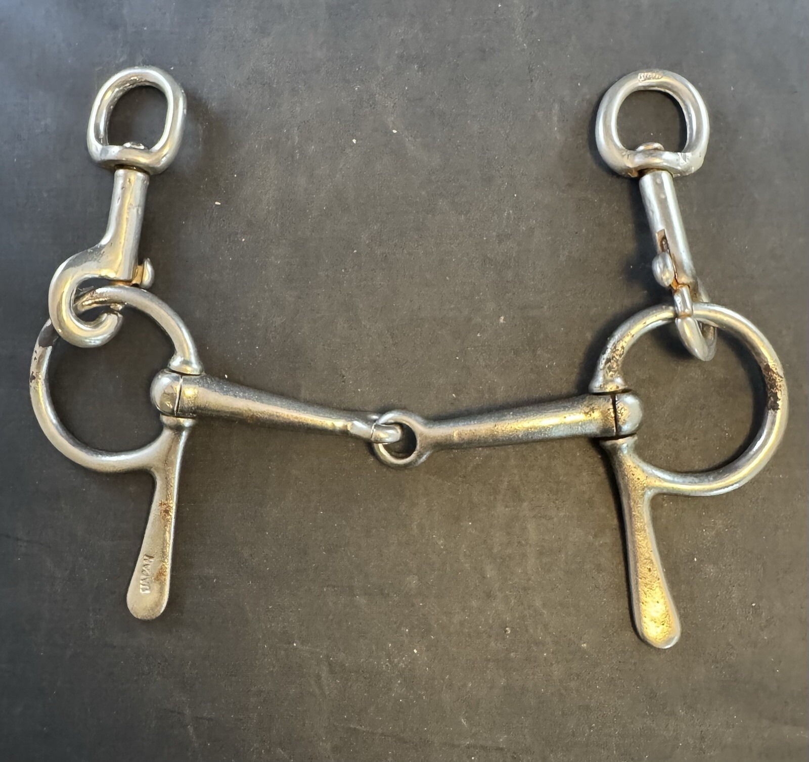 Chrome Finished Jointed Half Cheek Bit/ Size 4.25” Japan W/ Swivel Snap Hooks