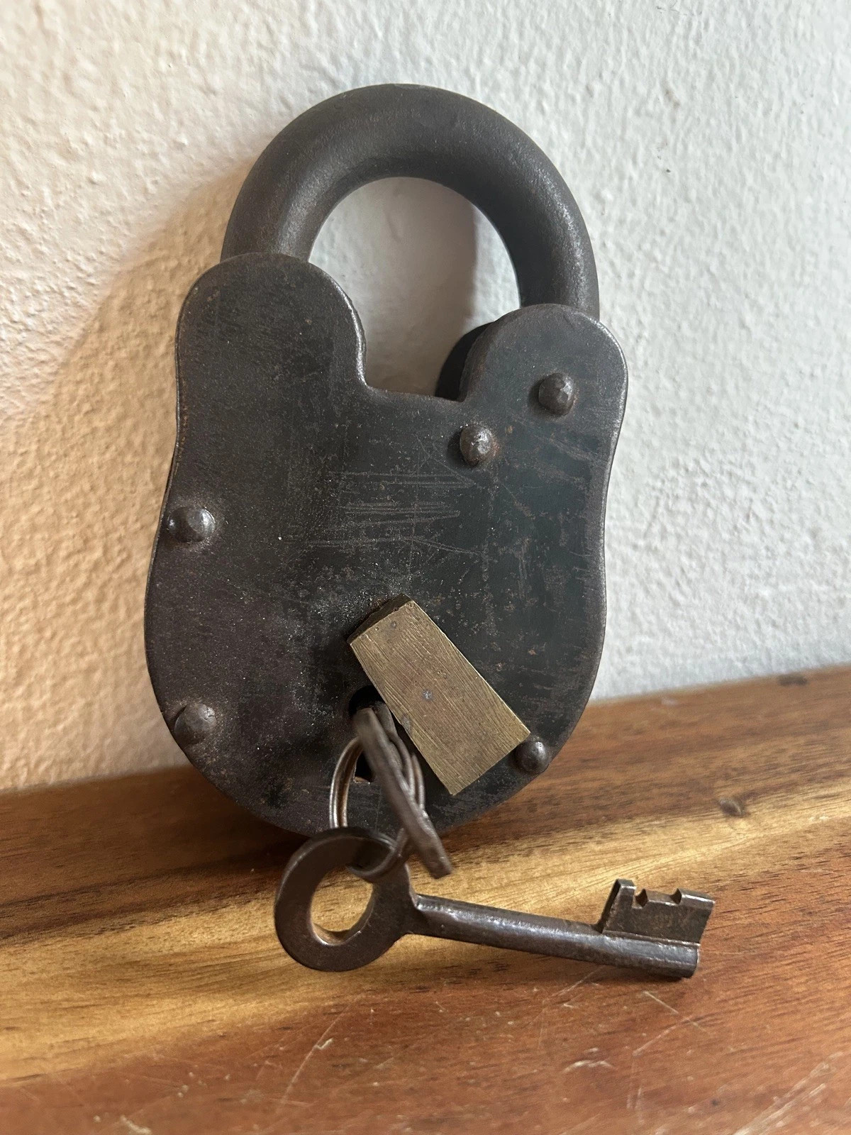 Antique Padlock Heavy Cast Iron Brass Lock W/ 2 Keys Working Padlock
