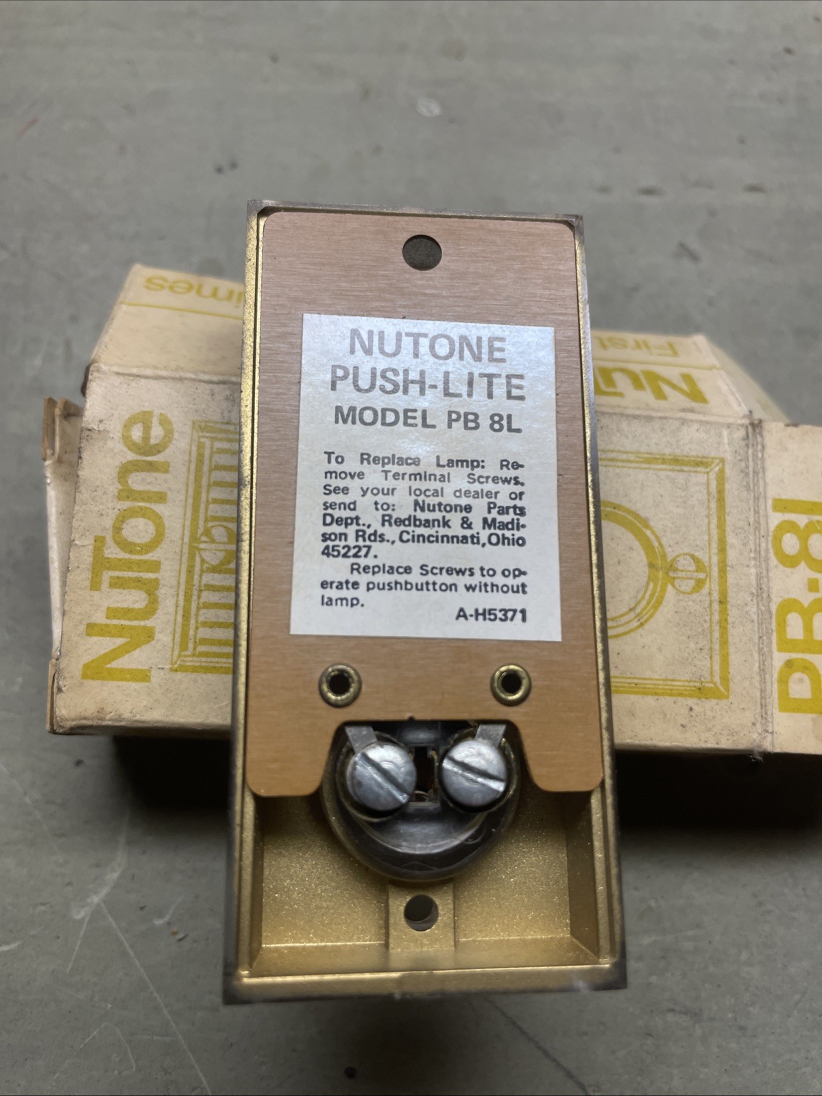NEW NuTone Lighted Decorator Push Button PB-8LV Goldtone NOS Last One
