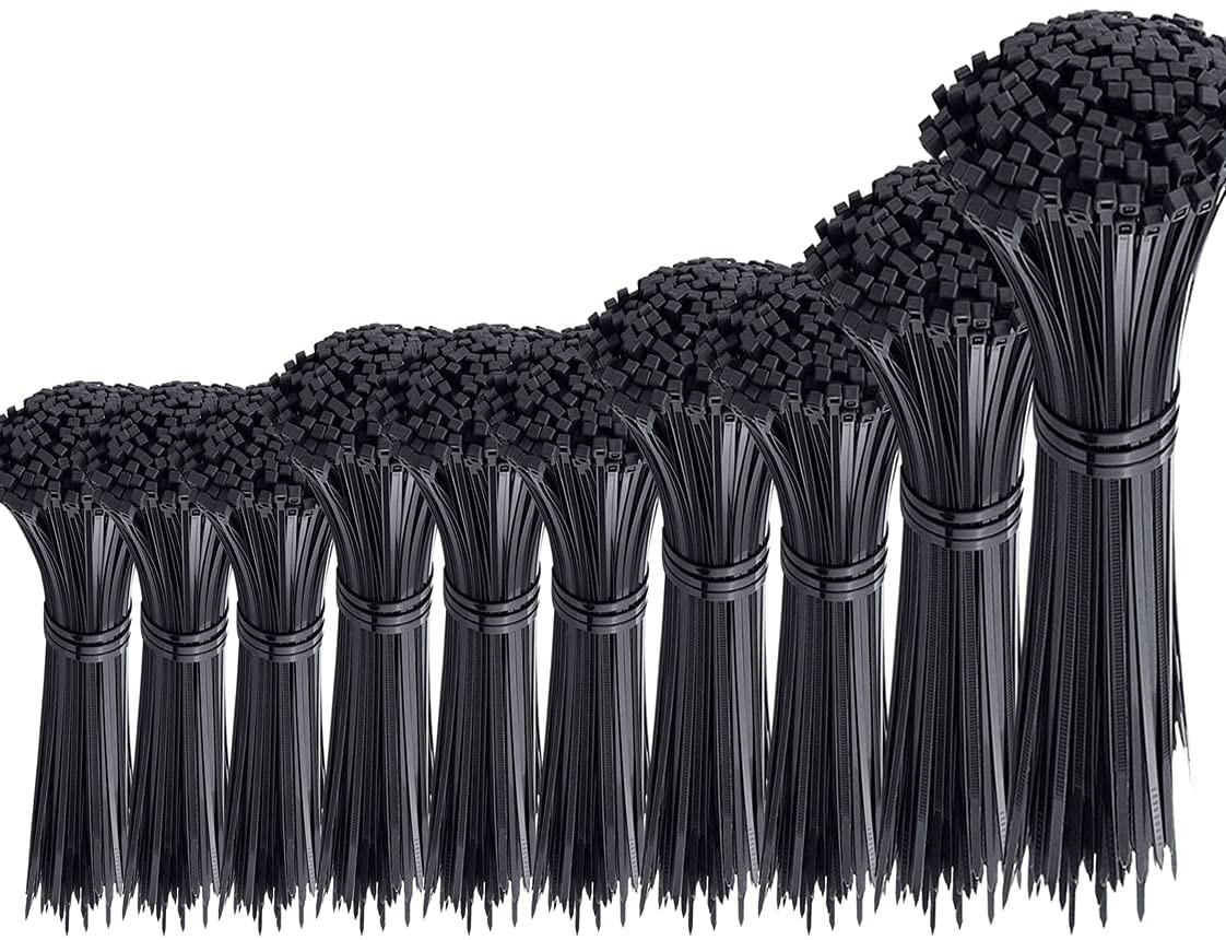 Cable Ties Zip Assorted Sizes Heavy Duty Plastic Black 4/6/8/10/12 Inch 1000 Pcs