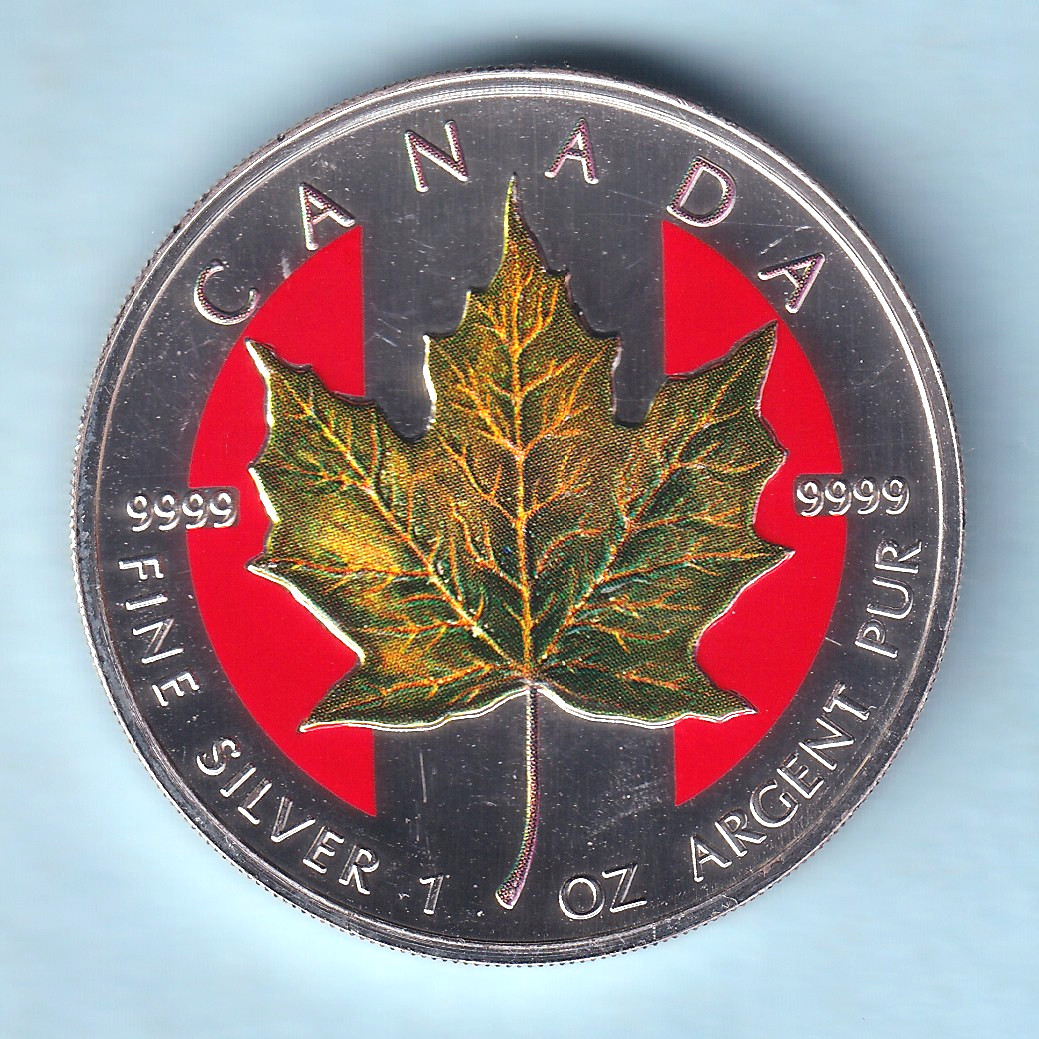 Canada. 1999 1 oz Silver -  Coloured  5 Dollars. Brown Maple Leaf.. UNC