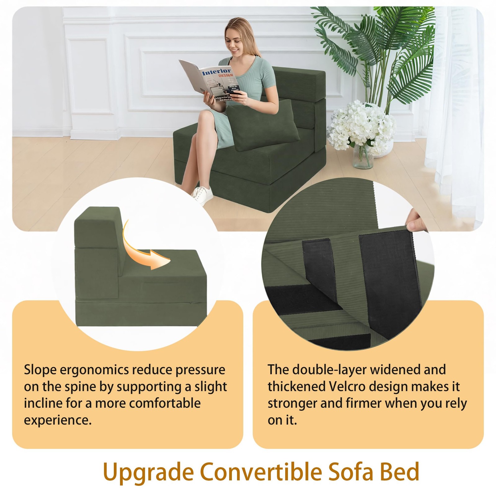 Sofa Bed Foldable Mattress ，Folding Sleeper Sofa Chair Bed Floor Mattress wit...
