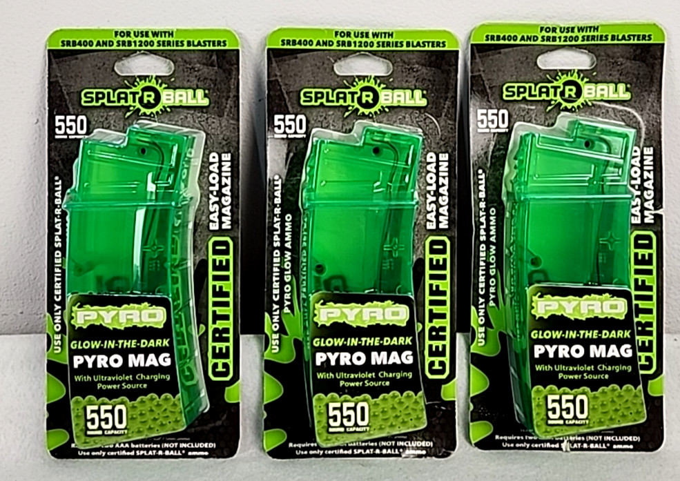 Splat R Ball Pyro Water Blaster Magazine Holds 550 Rounds Glow in Dark Pack of 3