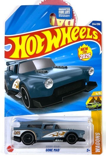 Gone Mad #244 Blue Wagons Flames 2025 Hot Wheels 1st Edition New Gunmetal Gray