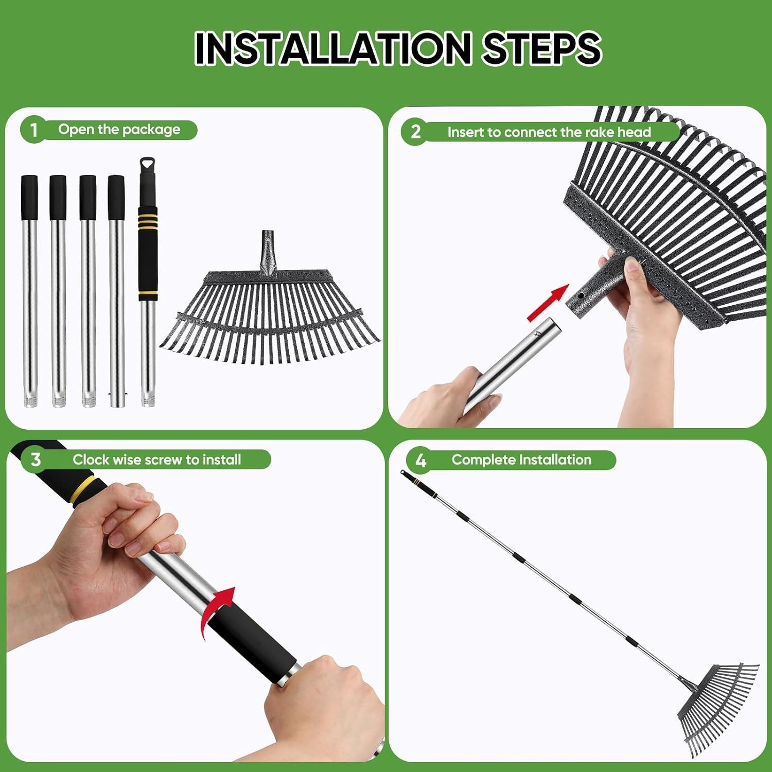 Durable 6FT Leaf Rake with 25 Tines – Adjustable, Ergonomic, and Easy to Store
