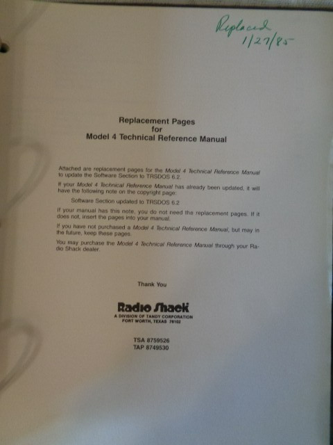 TRS - 80 Model 4 Technical Reference Manual - Catalog No. 26-2110 - Radio Shack
