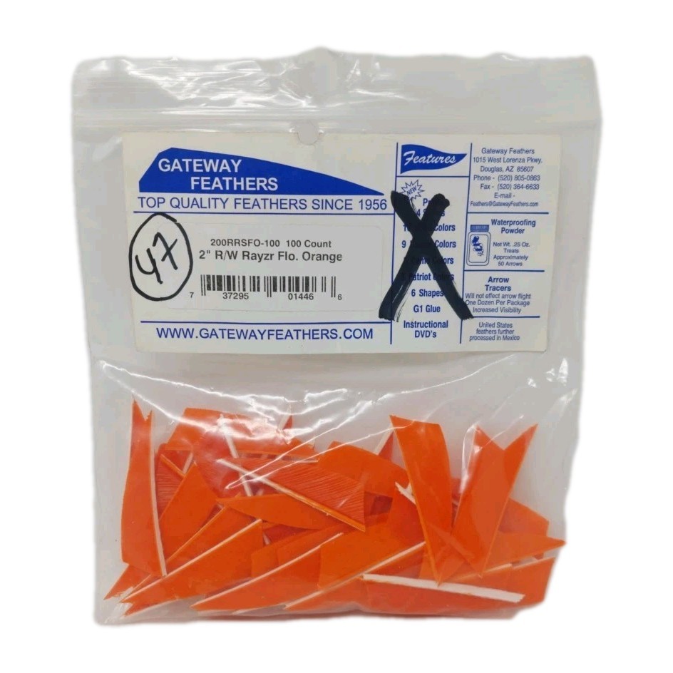 47 Count Gateway Feathers 2" Right Wing: Rayzr Flo Fluorescent Orange 200RRSFO