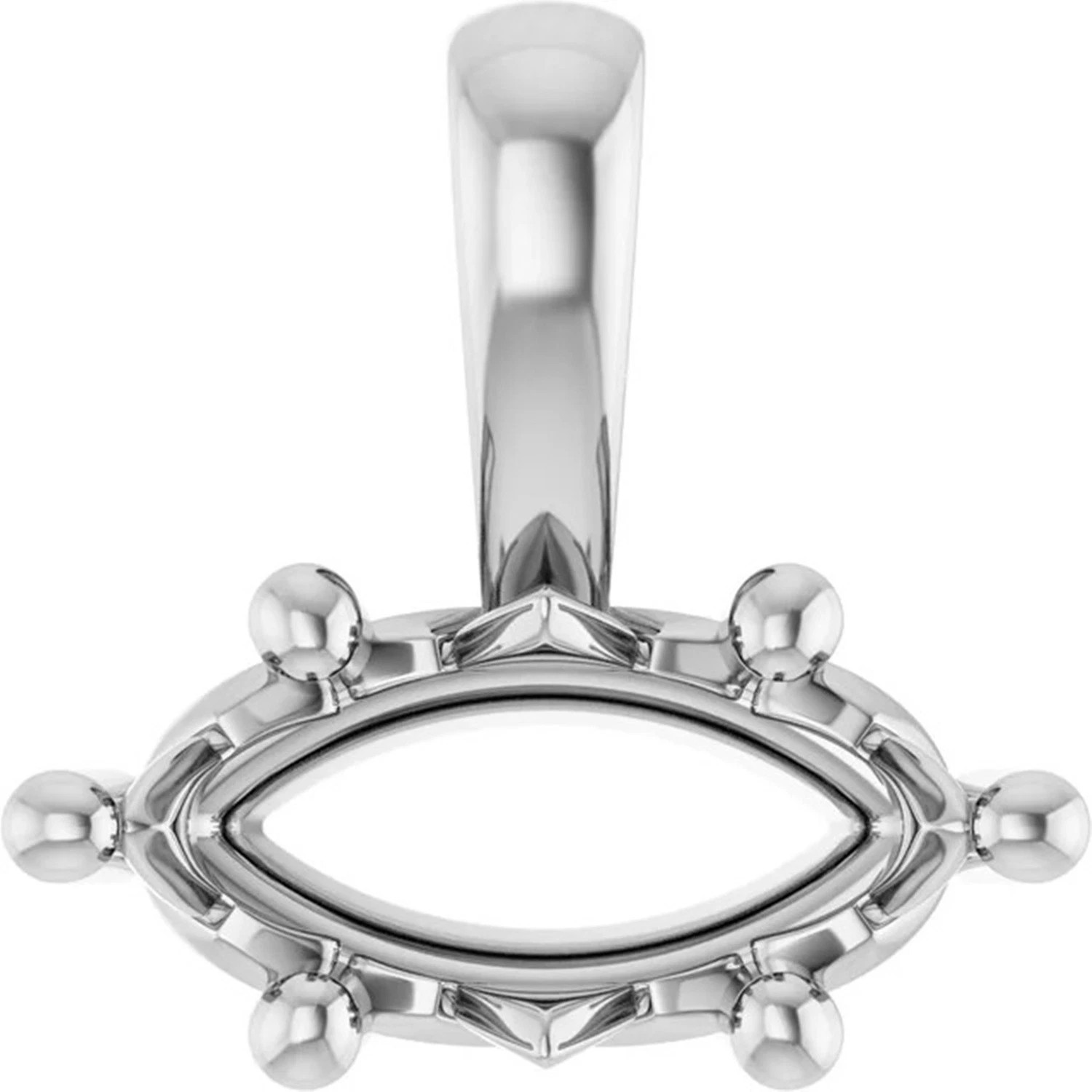 Pendant Mounting Marquise Cut Solid 10K White Gold Horizontal Sculptural Design
