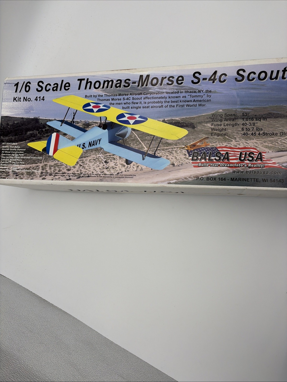 Balsa USA 1/6 Thomas-Morse S4c Scout Remote Control Balsa Wood Airplane Kit #414