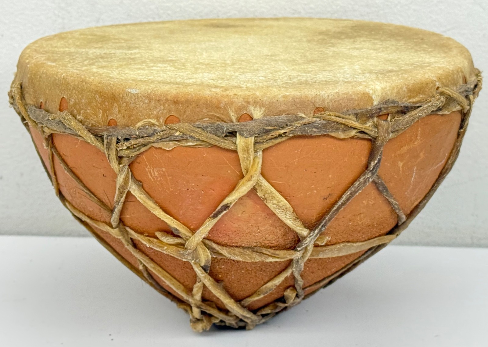 Vintage TerraCotta Nagara Drum Rawhide 8” Handheld Percussion Instrument African