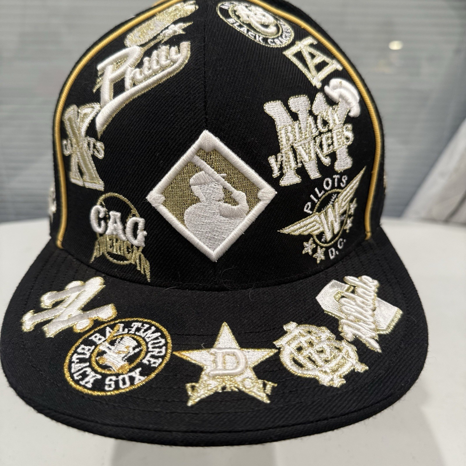 Negro League Baseball Museum by City Hunter Hat Cap Black Gold White XL 73/4 EUC
