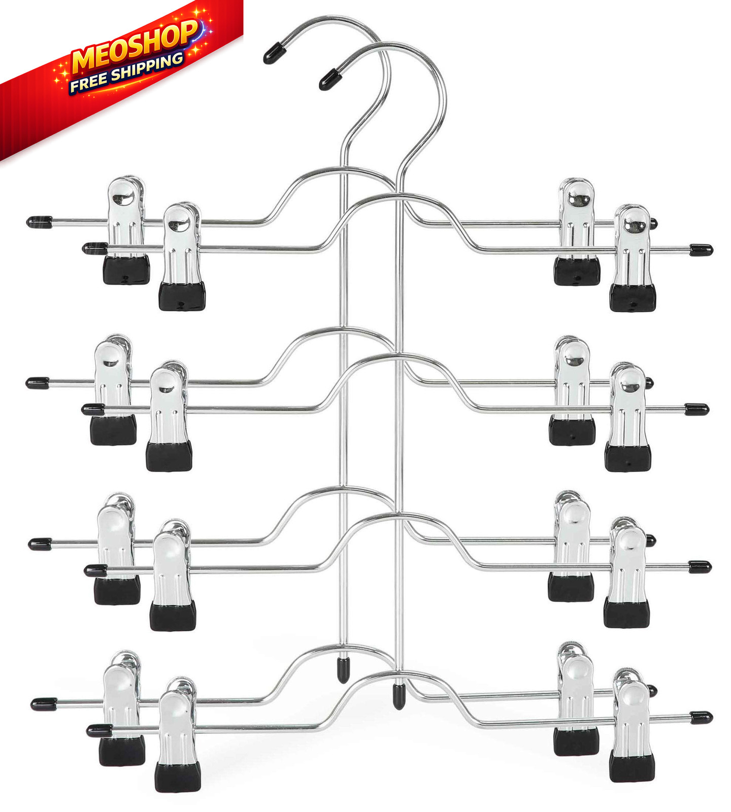 TOPIA HANGER 4 Tier Metal Skirt Hangers for Women, Pants Hanger 2 Pack, Black