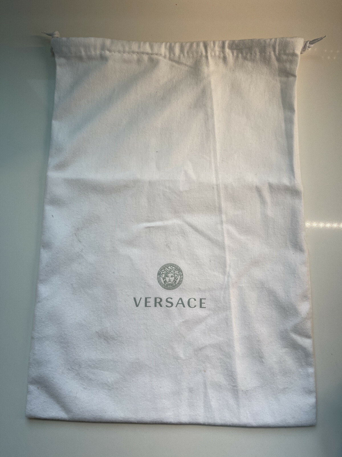 VERSACE White Drawstring Dust Bag Purse Handbag Shoes Storage Cover 12" x 16"