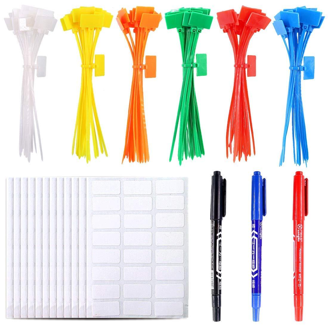 150-Piece Nylon Cable Marker Ties with Write-On Labels for Home & Office Use