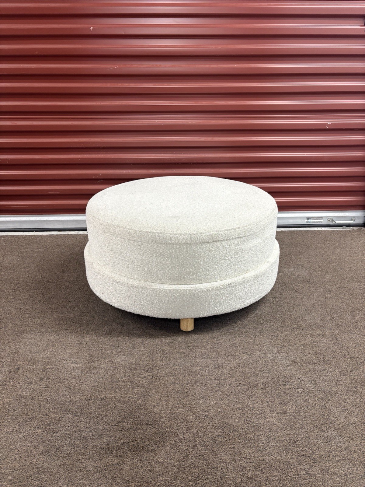 Wilmington Round Ottoman Cream Bouclé 30” Upholstered Accent Stool