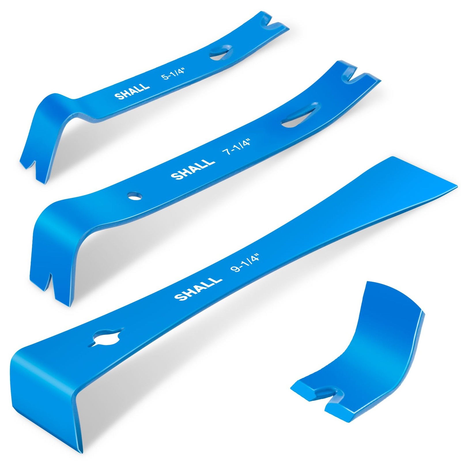 SHALL 3-Piece Mini Flat Pry Bar Set, 5-1/4", 7-1/4" Bar, Blue