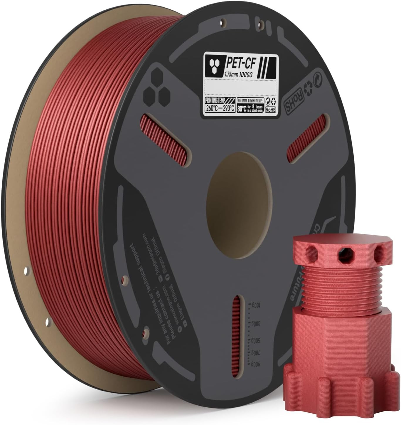 Carbon Fiber PETG Filament 1.75 Mm Red 1KG, High Strength & Rigidity PETG-CF 3D