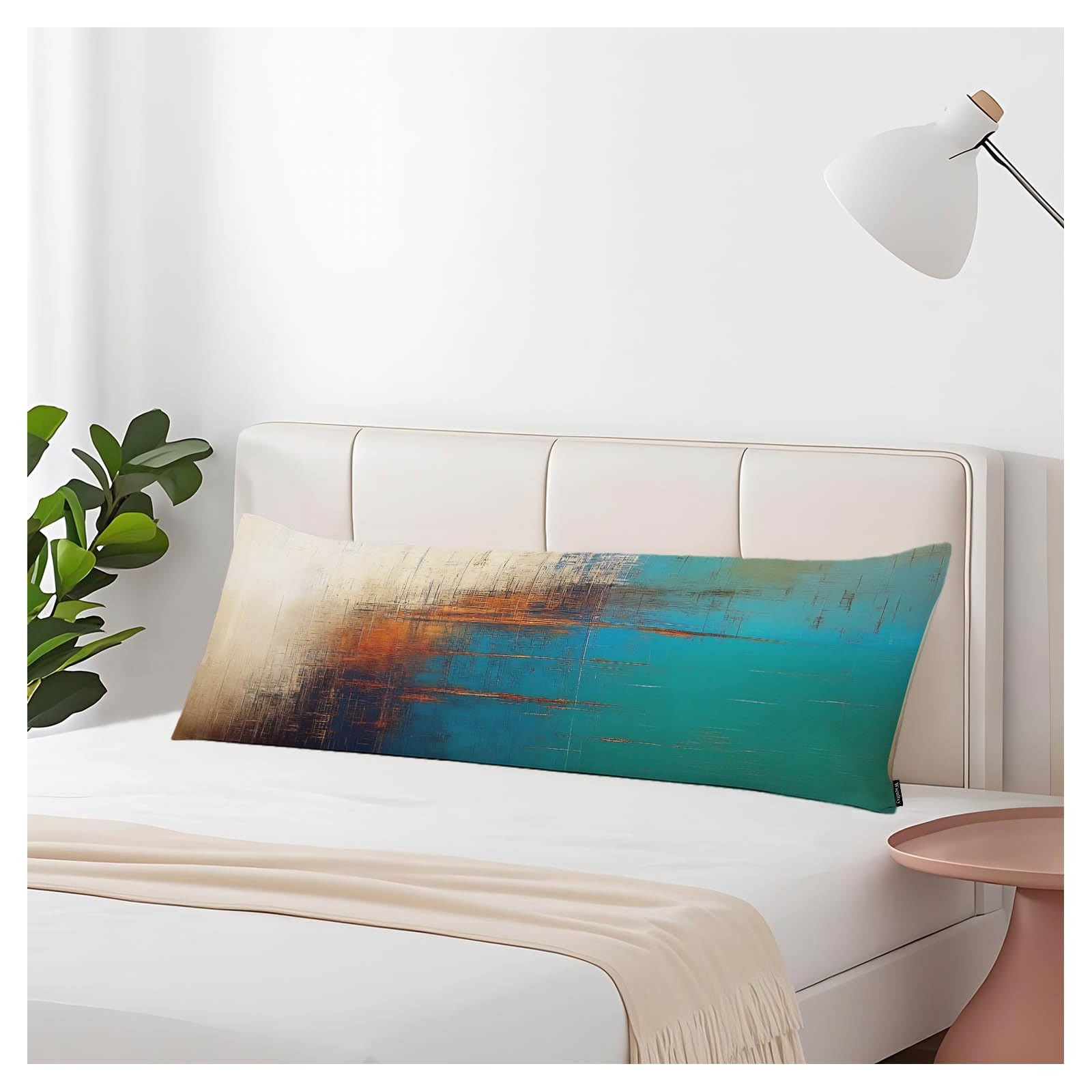20x54 Body Pillow Cover Abstract Rust Beige Brown Green Blue Zipper Body Pill...