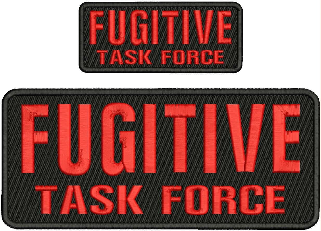 FUGITIVE TASK FORCE MBROIDERY PATCH 4X10 AND 2X5 HOOK ON BACK LETTESRED ON BLACK