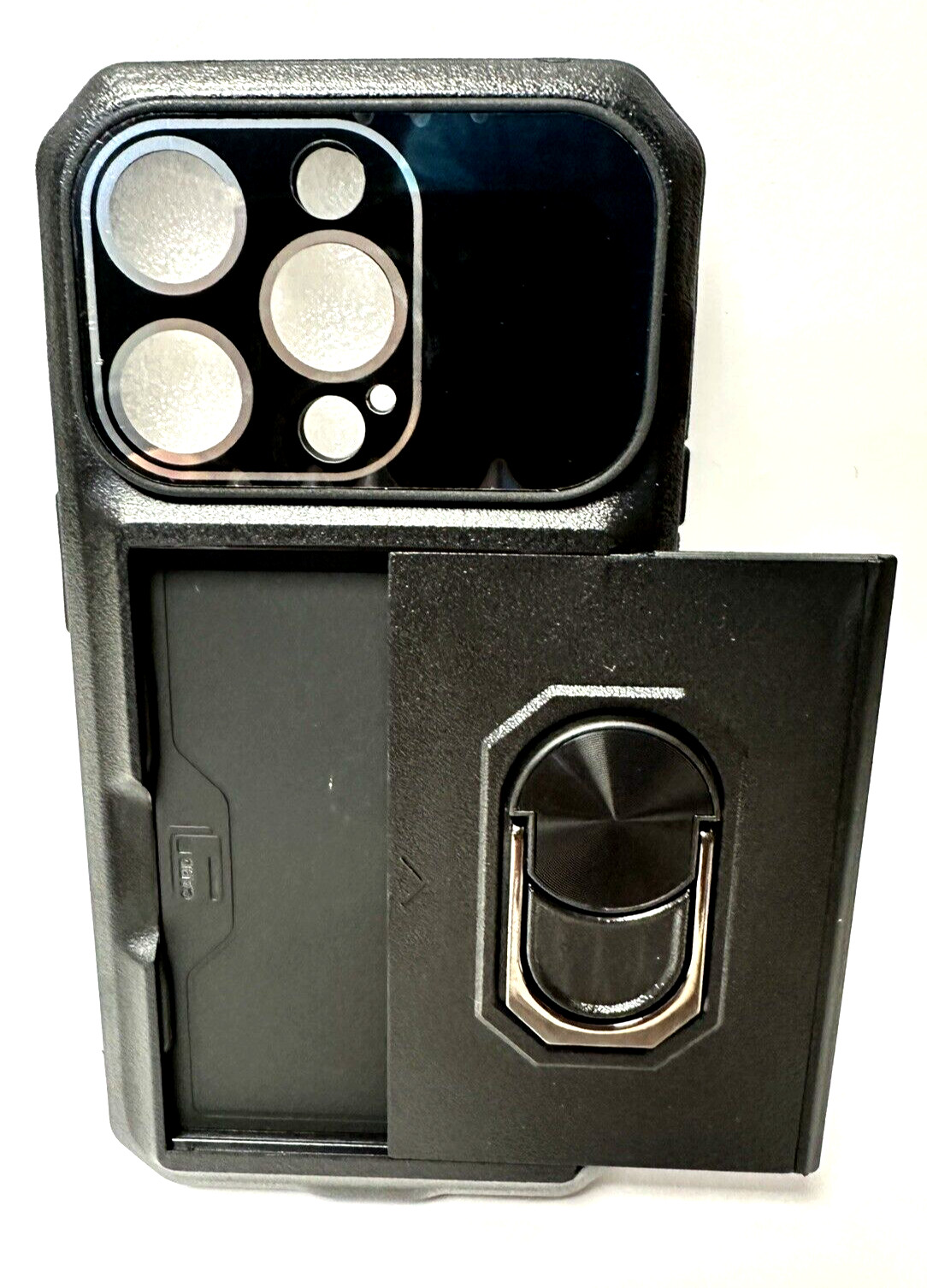 Best Ring Card Storage Camera protection phone case for iPhone 14 Pro : Black