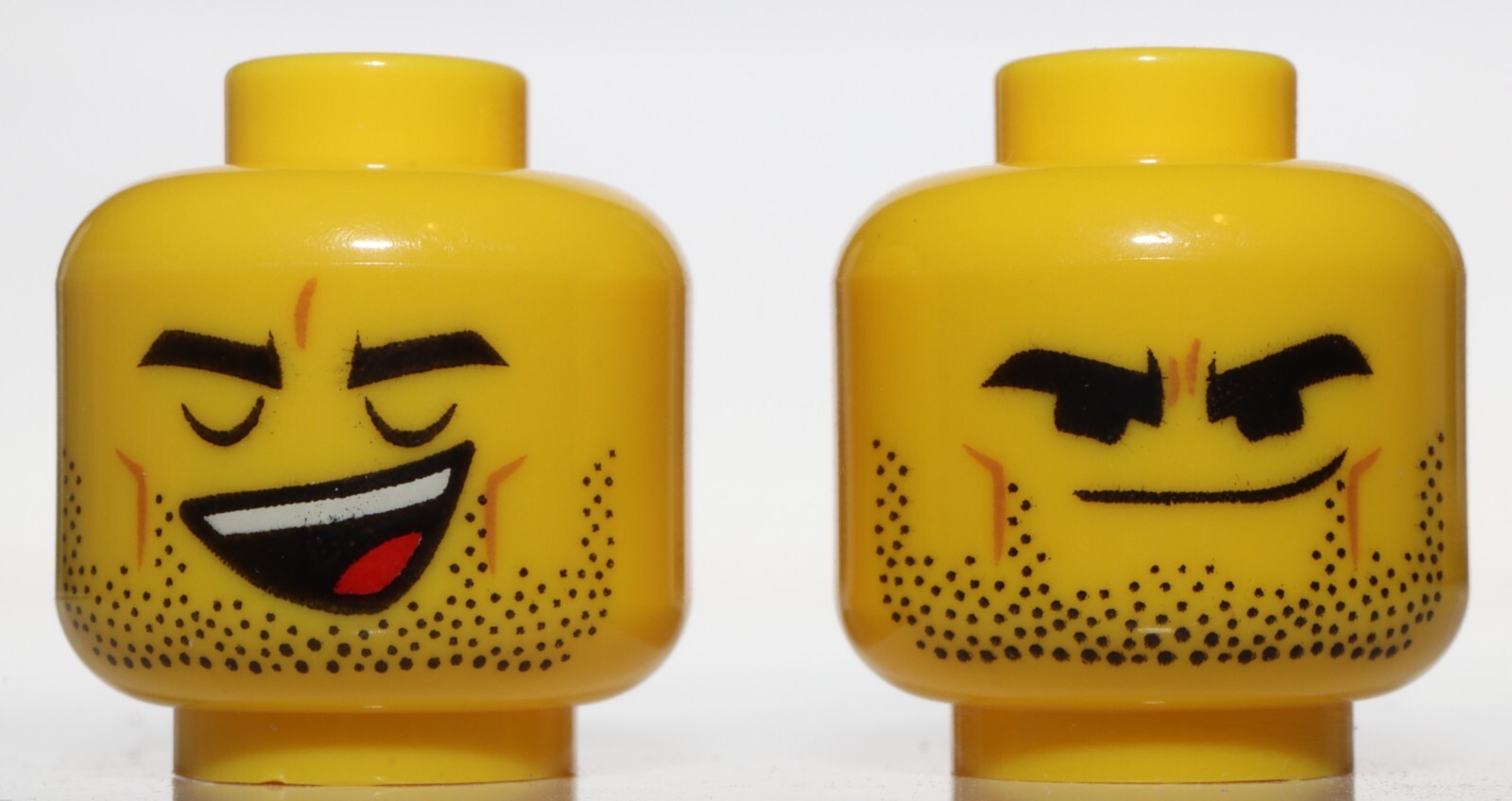 Lego Yellow Minifig Head Dual Sided Black Thick Brows Stubble Open Mouth