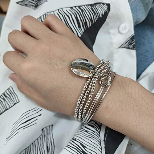 Boho Layered Knot Bangle Stackable Bracelets Silver Dainty Coin Beaded Hand
