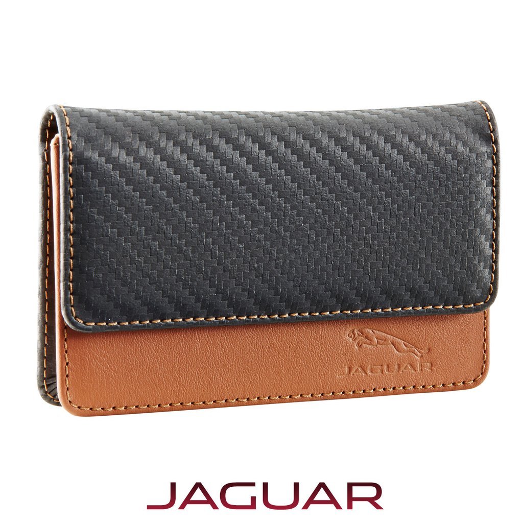 NEW GENUINE JAGUAR LEATHER WALLET CARBON FIBRE TAN F-TYPE XF XK XJ XE F-PACE XJS