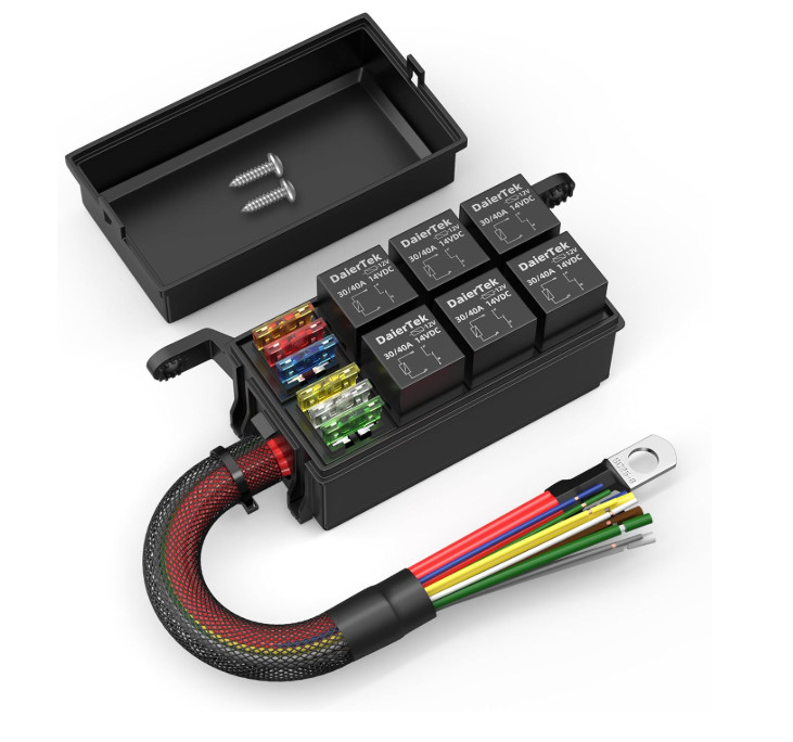 12V Relay Box 6 Way 12AWG Pre-Wired Waterproof Relay Box 6 Slot ATC/ATO Fuse...
