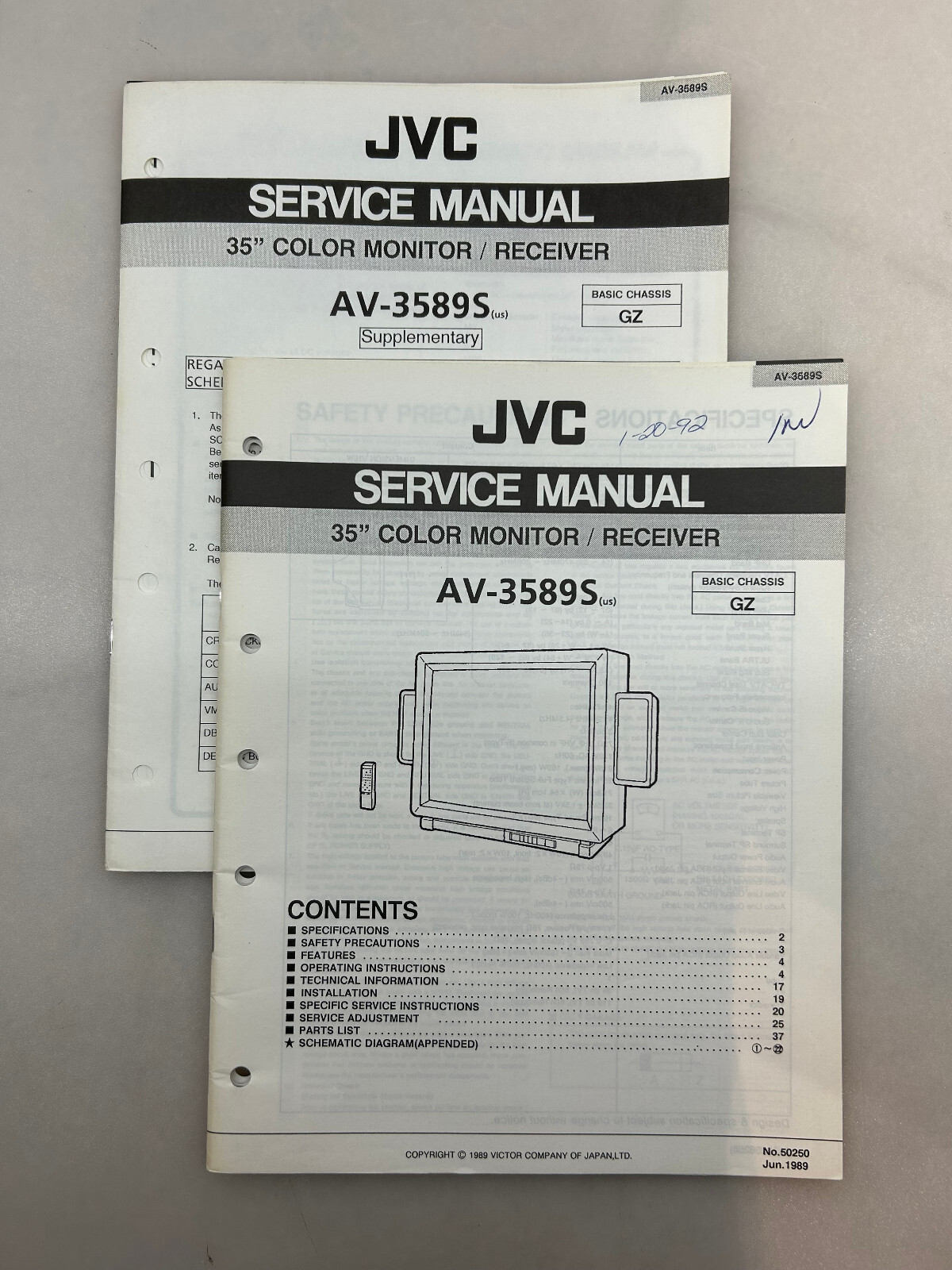 JVC AV-3589S Original Service Manual Free Shipping