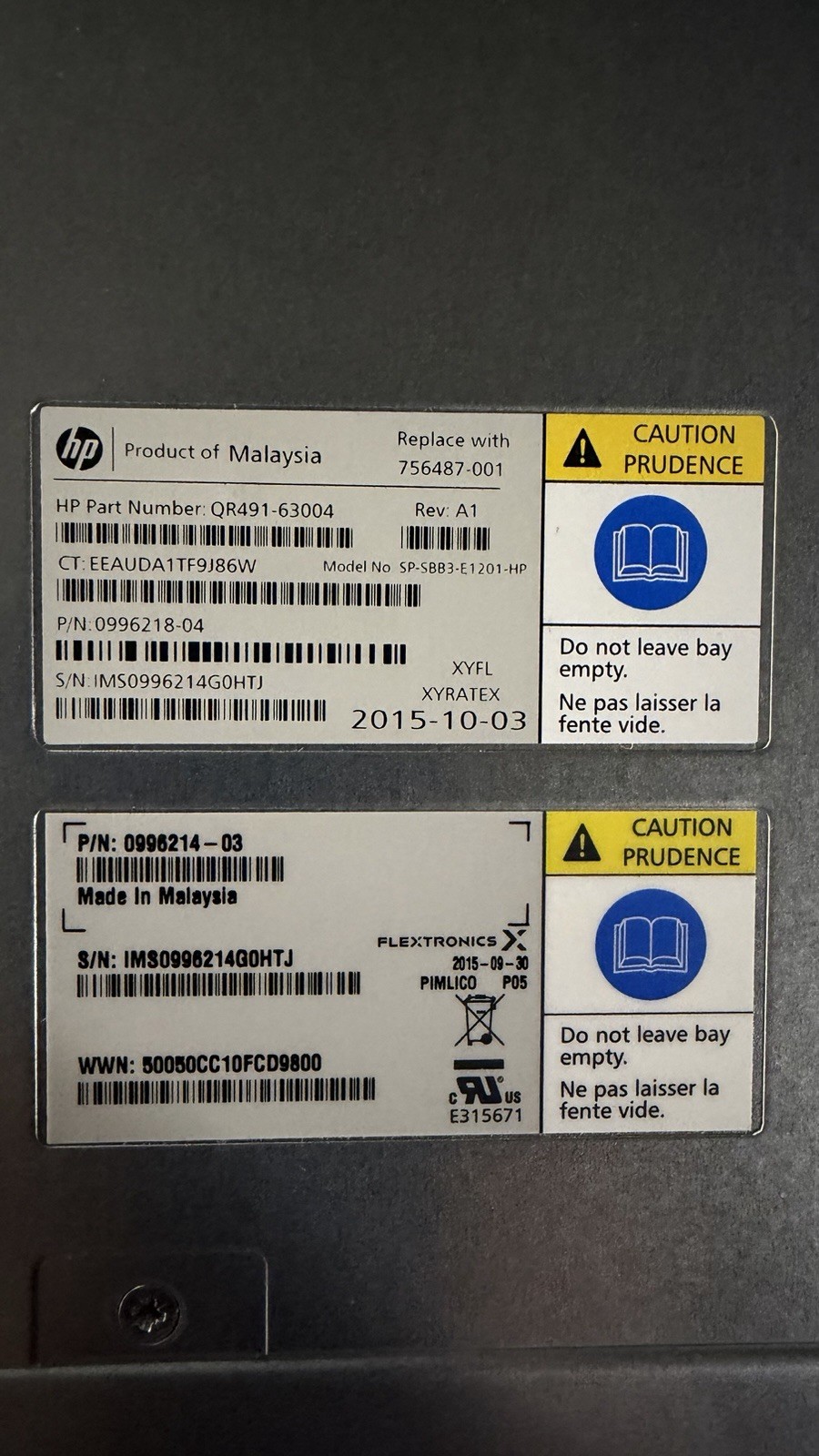0996214-03/0996218-04 (HP) QR491-63004 Storage Disk Array Controller 754487-001