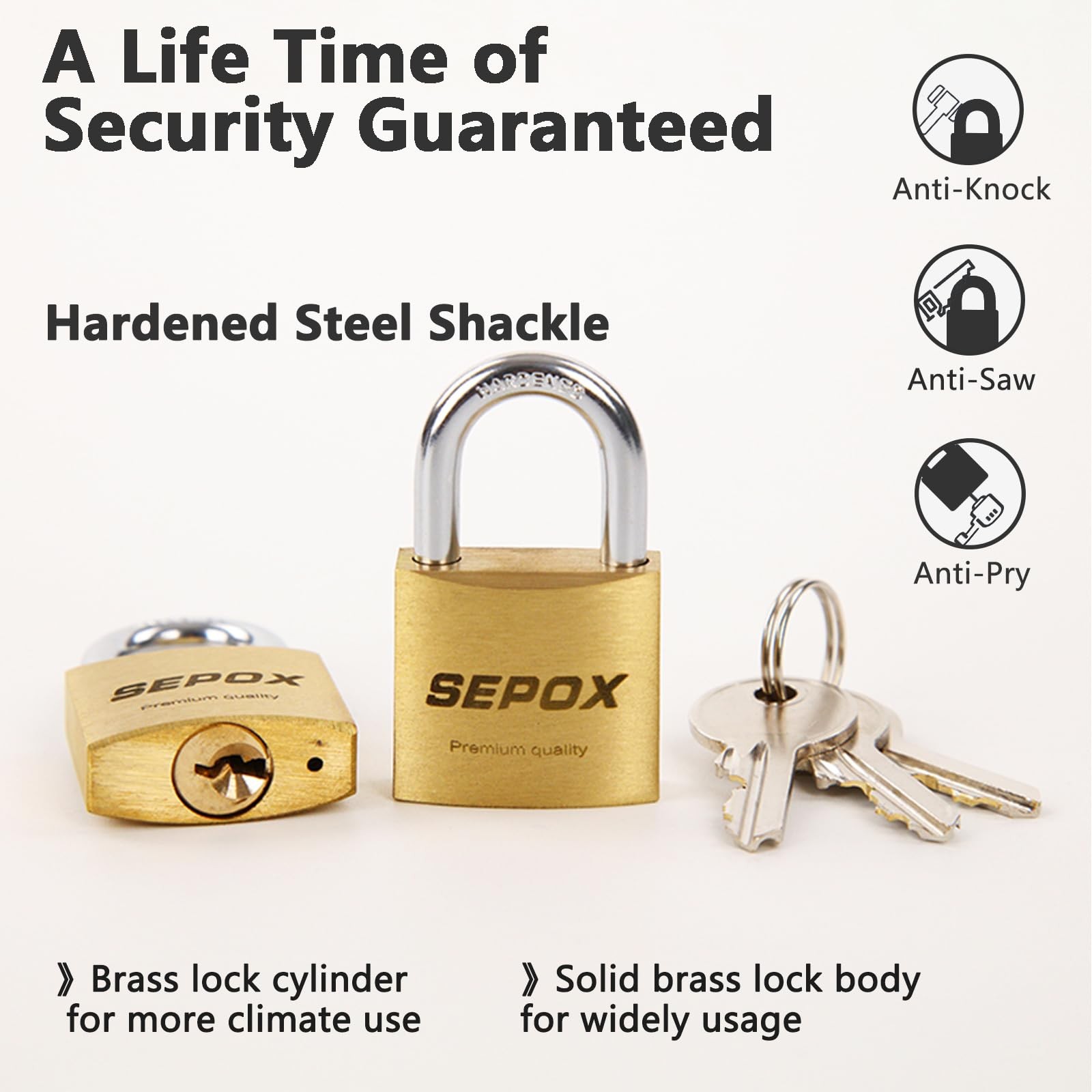 2Pack Premium Solid Brass Padlock Keyed Alike, 19/16" 40mm Heavy Duty Weather...