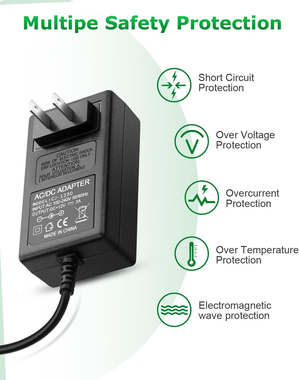 12V 3A Power Supply Adapter 36W Ac/Dc Charger AC 100V-240V to DC 12Volt 3Amp Pow