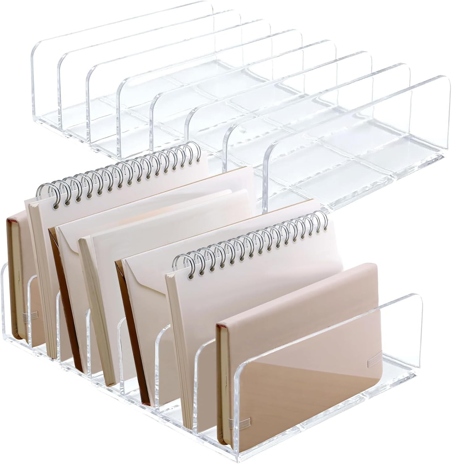 Acrylic Mail Organizer - 2 Pcs CD Holder With 7 Compartments, 7 x 5 x 1.57