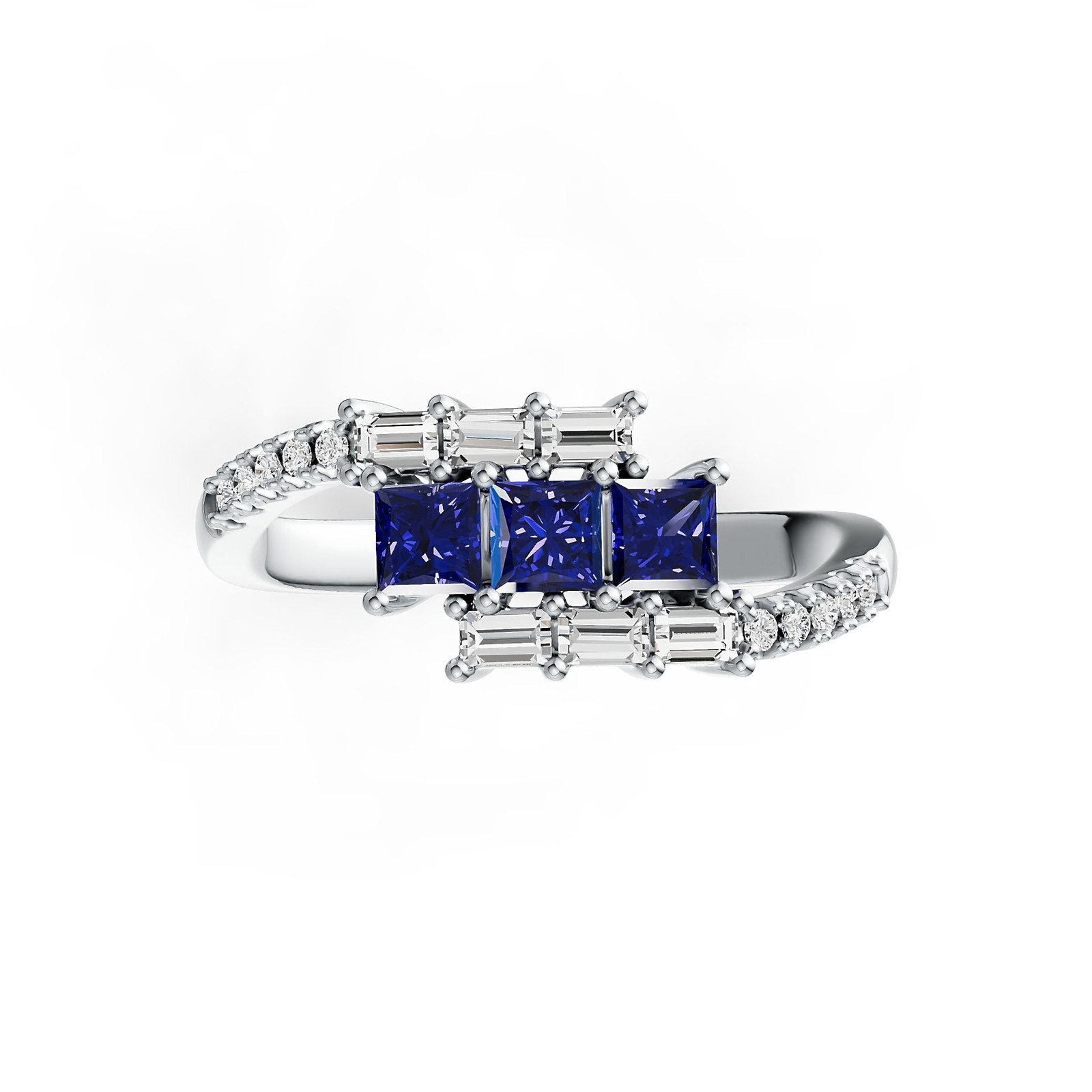 Sterling Silver Semi Mount Ring Setting Princess SQ 3X3mm with White Topaz