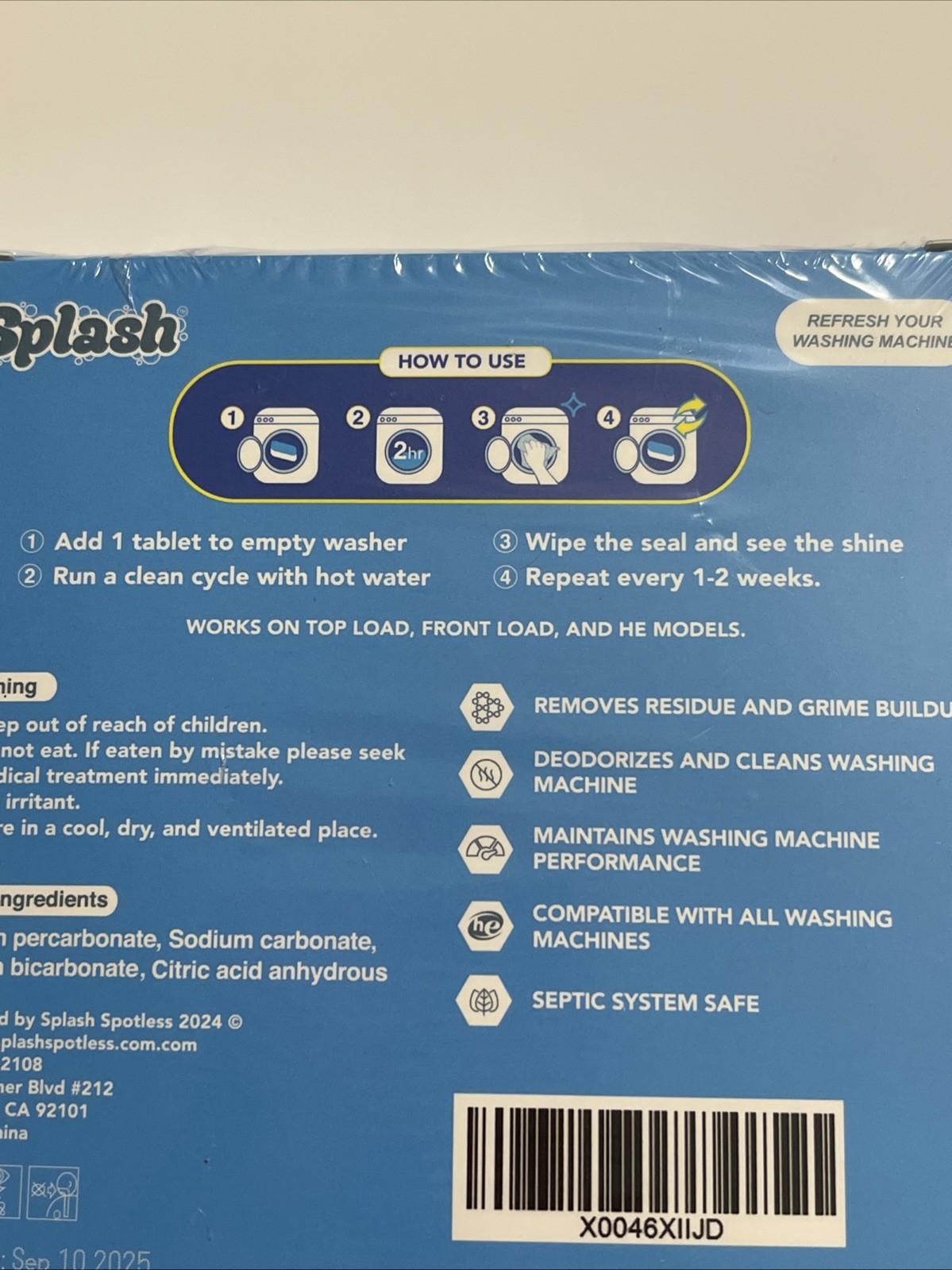 Splash Washing Machine Cleaner Tablets 6 Pack Eco Friendly New Sealed