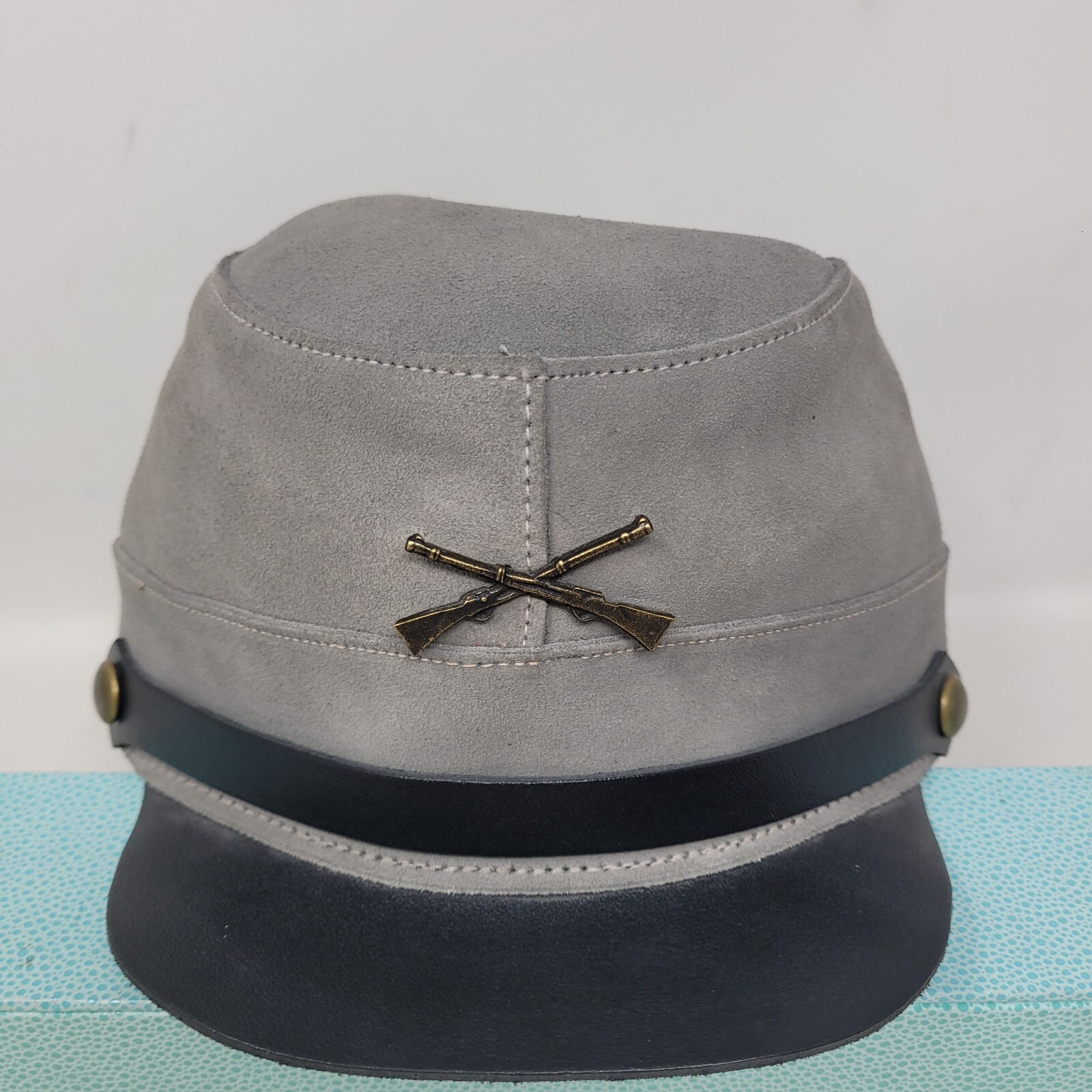 Civil War Confederate Gray Henschel Hat Co LARGE Leather Suede Reenactment NWT
