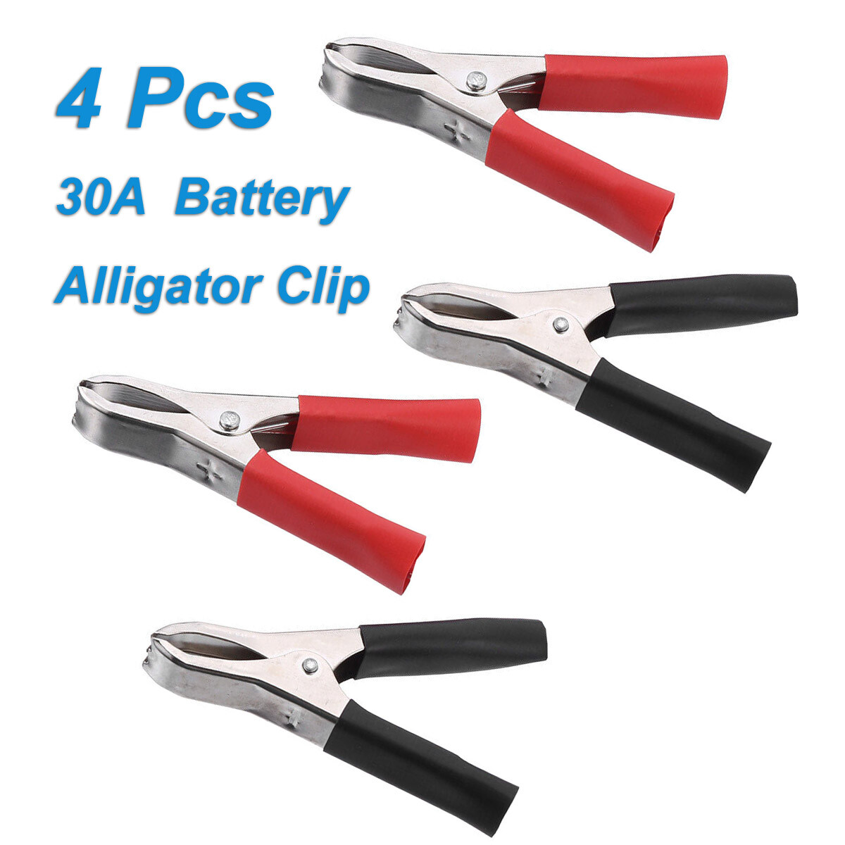 US Stock 4Pcs 30A Boat Battery Crocodile Alligator Clips 2 Red + 2 Black